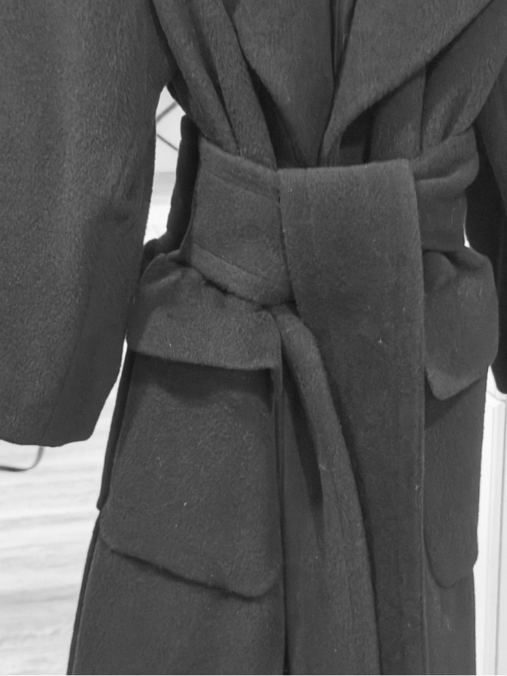 Gucci Vintage Black Belted Wrap Coat Wool Minimalist Luxury Like New - Picture 2 of 6